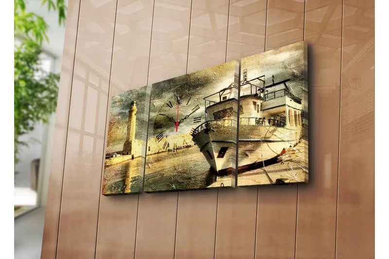 Dekorativt Canvas Maleri med Ur 3 Dele, Flerfarvet