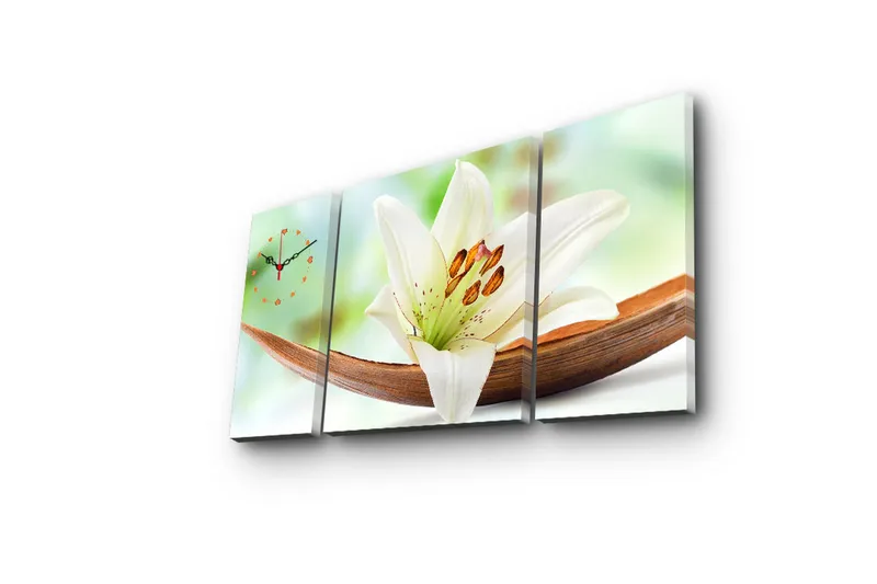 Dekorativt Canvas Maleri med Ur 3 Dele - Flerfarvet - Boligtilbehør - Vægdekoration - Vægure & Ure