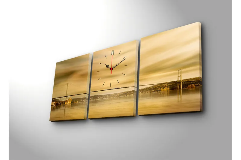 Dekorativt Canvas Maleri med Ur 3 Dele - Flerfarvet - Boligtilbehør - Vægdekoration - Vægure & Ure