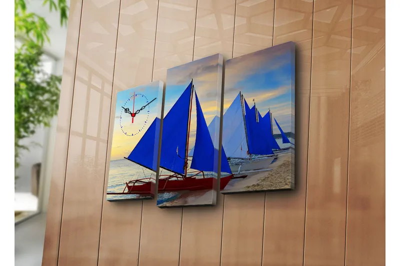 Dekorativt Canvas Maleri med Ur 3 Dele, Flerfarvet