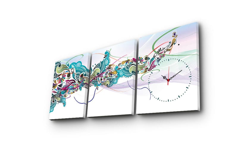 Dekorativt Canvas Maleri med Ur 3 Dele - Flerfarvet - Boligtilbehør - Vægdekoration - Vægure & Ure