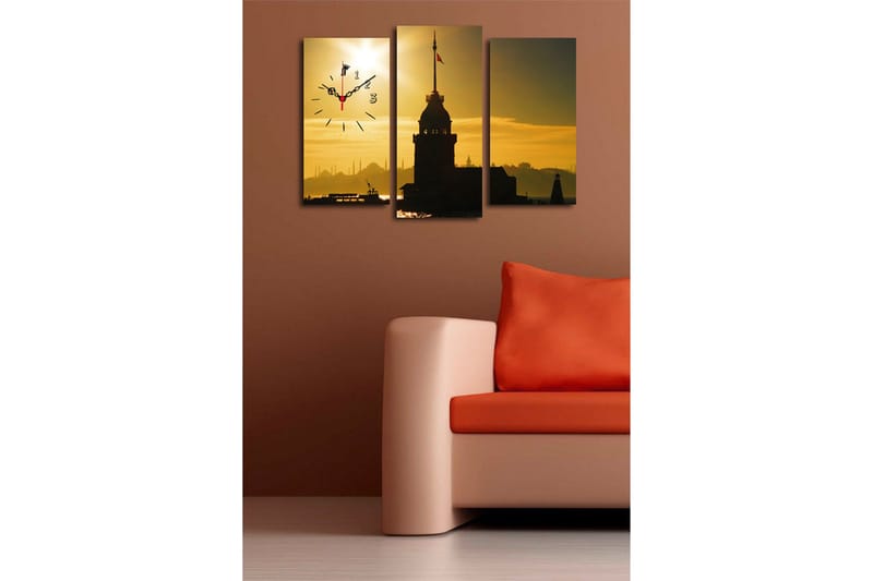 Dekorativt Canvas Maleri med Ur 3 Dele - Flerfarvet - Boligtilbehør - Vægdekoration - Vægure & Ure