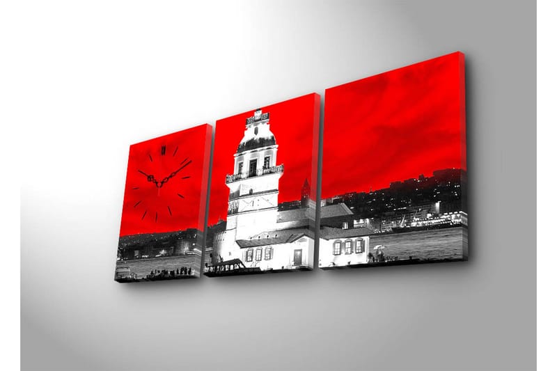 Dekorativt Canvas Maleri med Ur 3 Dele - Flerfarvet - Boligtilbehør - Vægdekoration - Vægure & Ure