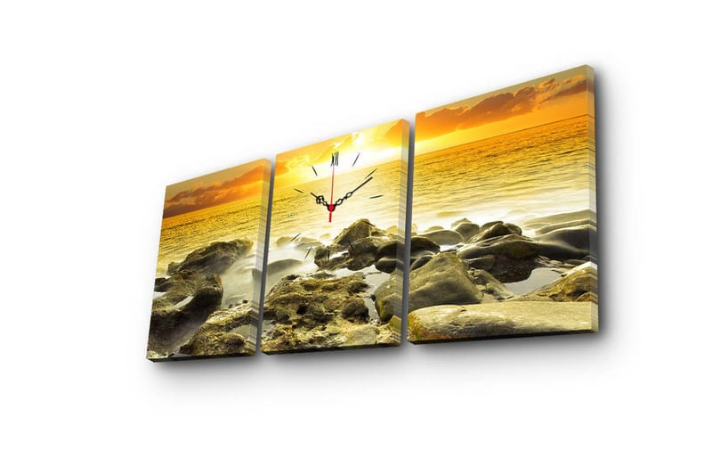 Dekorativt Canvas Maleri med Ur 3 Dele - Flerfarvet - Boligtilbehør - Vægdekoration - Vægure & Ure