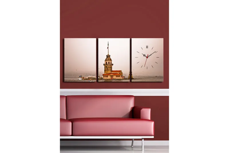 Dekorativt Canvas Maleri med Ur 3 Dele - Flerfarvet - Boligtilbehør - Vægdekoration - Vægure & Ure