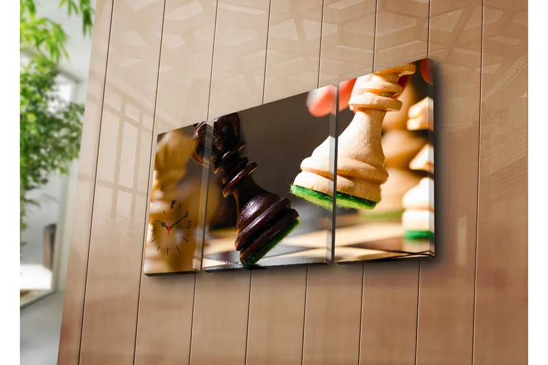 Dekorativt Canvas Maleri med Ur 3 Dele, Flerfarvet