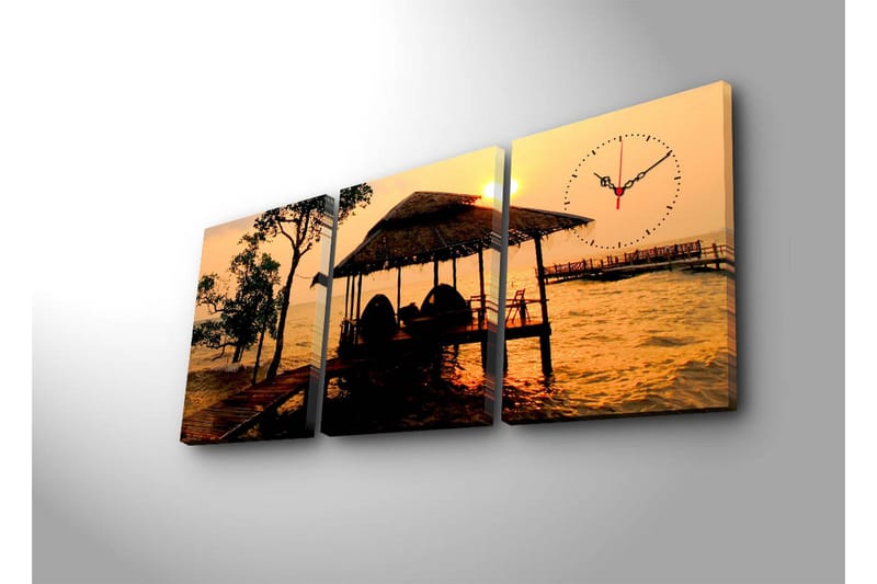 Dekorativt Canvas Maleri med Ur 3 Dele - Flerfarvet - Boligtilbehør - Vægdekoration - Vægure & Ure