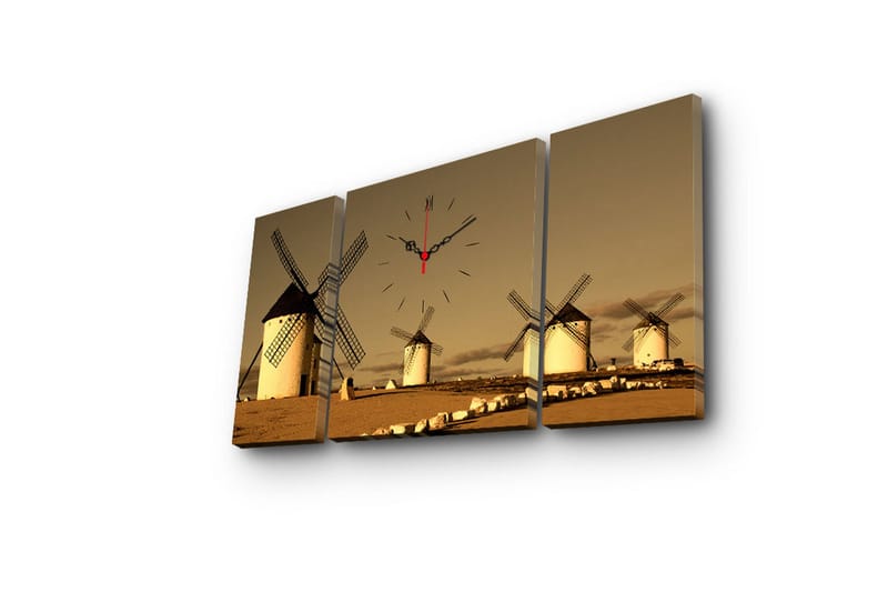 Dekorativt Canvas Maleri med Ur 3 Dele - Flerfarvet - Boligtilbehør - Vægdekoration - Vægure & Ure