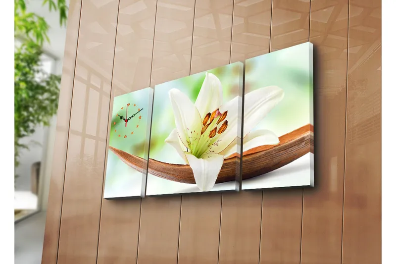 Dekorativt Canvas Maleri med Ur 3 Dele, Flerfarvet