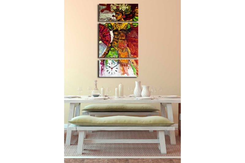 Dekorativt Canvas Maleri med Ur 3 Dele - Flerfarvet - Boligtilbehør - Vægdekoration - Vægure & Ure