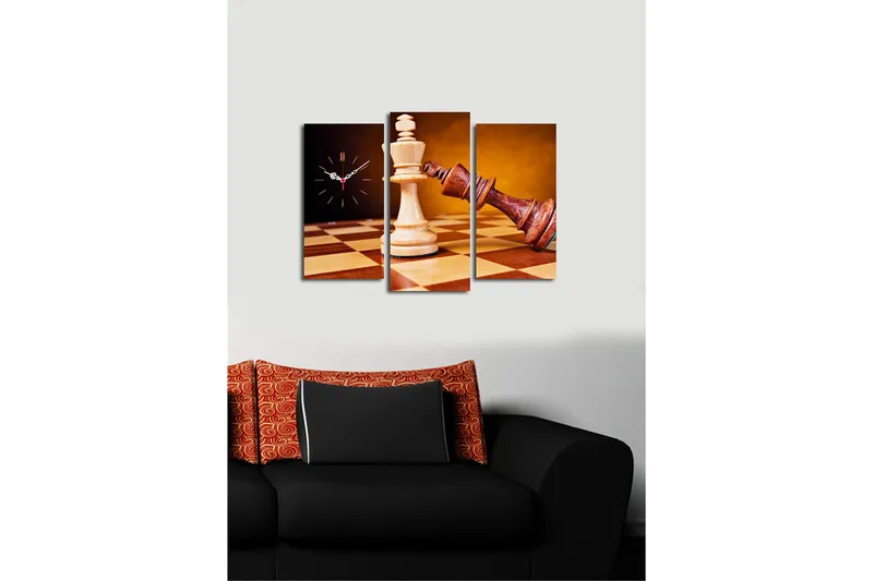 Dekorativt Canvas Maleri med Ur 3 Dele - Flerfarvet - Boligtilbehør - Vægdekoration - Vægure & Ure