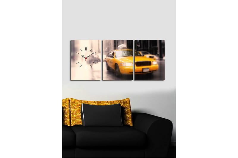 Dekorativt Canvas Maleri med Ur 3 Dele - Flerfarvet - Boligtilbehør - Vægdekoration - Vægure & Ure