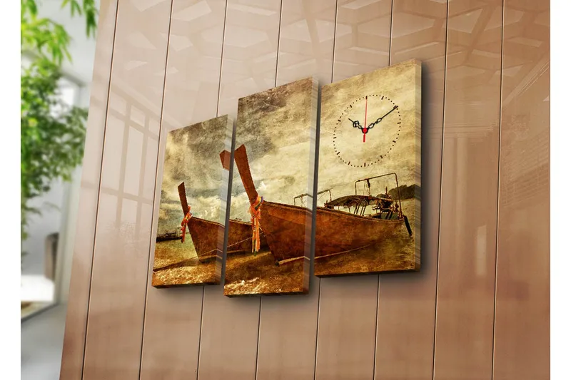Dekorativt Canvas Maleri med Ur 3 Dele, Flerfarvet