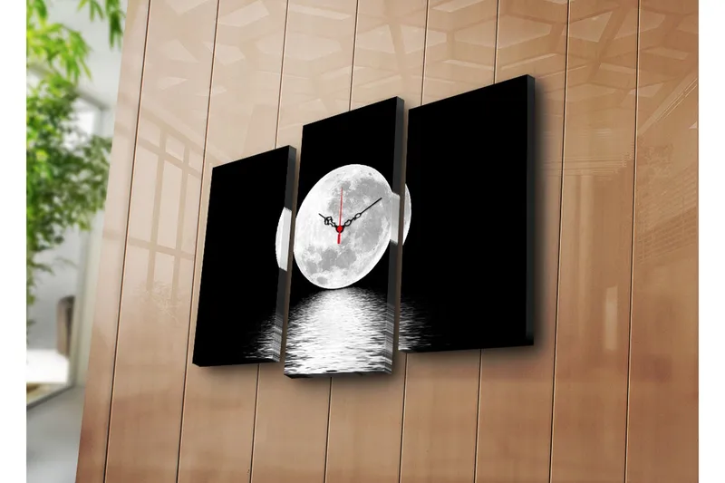 Dekorativt Canvas Maleri med Ur 3 Dele, Flerfarvet