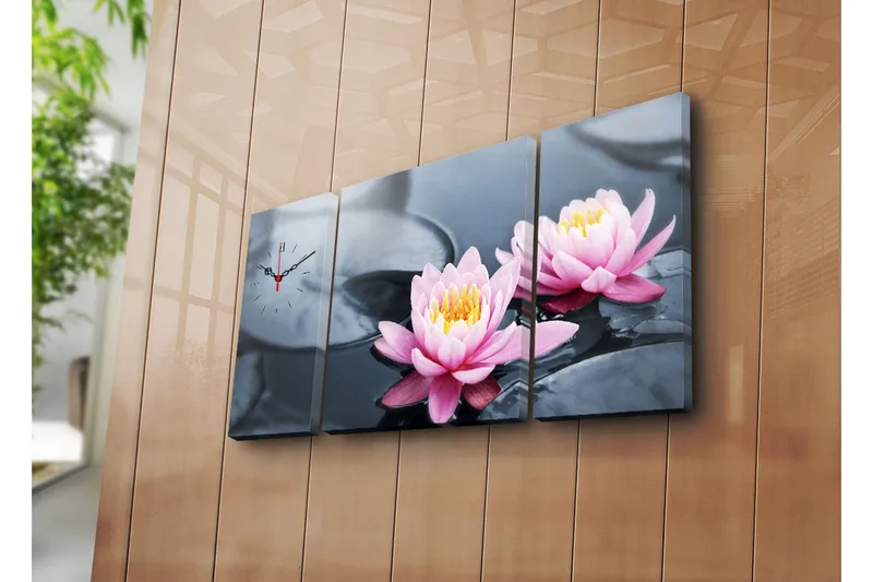 Dekorativt Canvas Maleri med Ur 3 Dele, Flerfarvet