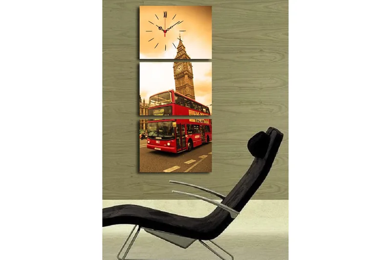 Dekorativt Canvas Maleri med Ur 3 Dele - Flerfarvet - Boligtilbehør - Vægdekoration - Vægure & Ure