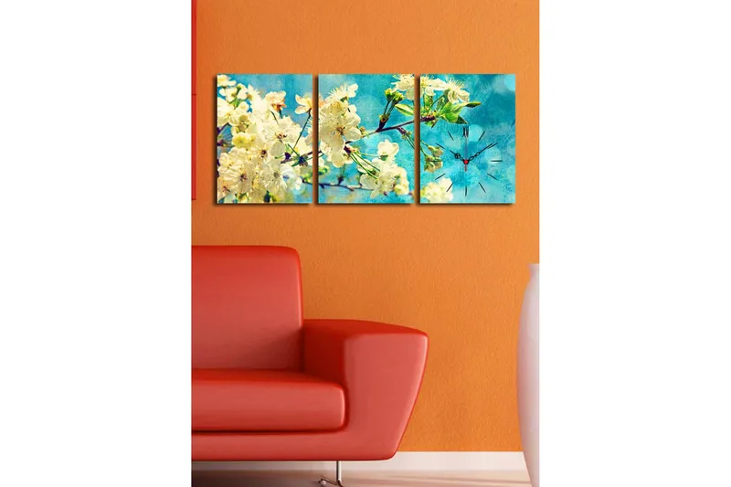 Dekorativt Canvas Maleri med Ur 3 Dele - Flerfarvet - Boligtilbehør - Vægdekoration - Vægure & Ure