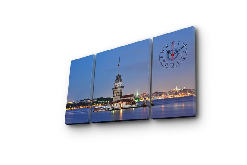 Dekorativt Canvas Maleri med Ur 3 Dele - Flerfarvet - Boligtilbehør - Vægdekoration - Vægure & Ure