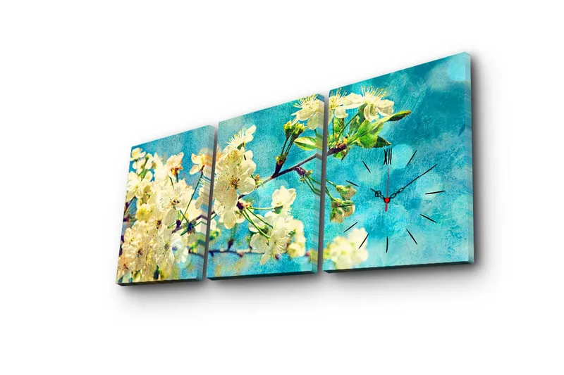 Dekorativt Canvas Maleri med Ur 3 Dele - Flerfarvet - Boligtilbehør - Vægdekoration - Vægure & Ure