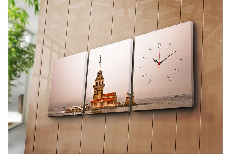 Dekorativt Canvas Maleri med Ur 3 Dele - Flerfarvet - Boligtilbehør - Vægdekoration - Vægure & Ure