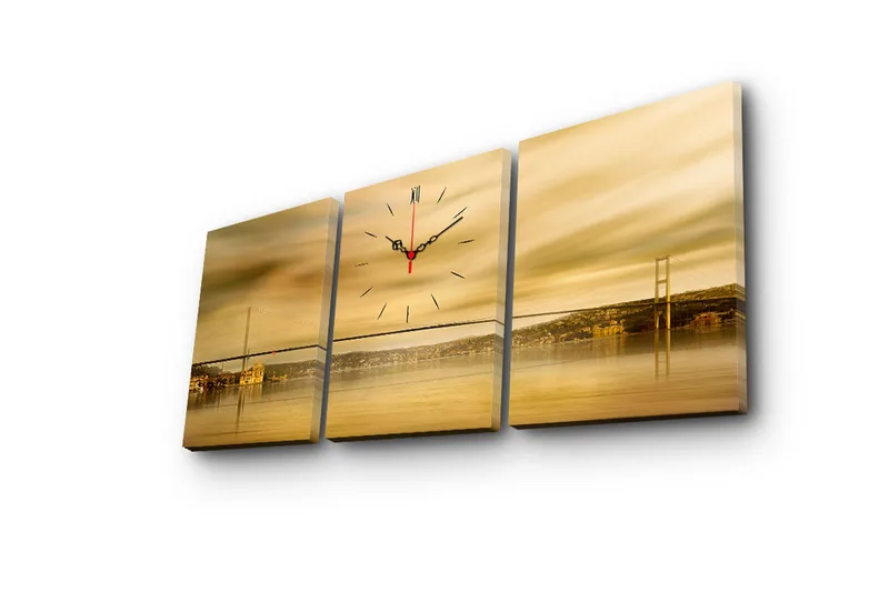 Dekorativt Canvas Maleri med Ur 3 Dele - Flerfarvet - Boligtilbehør - Vægdekoration - Vægure & Ure