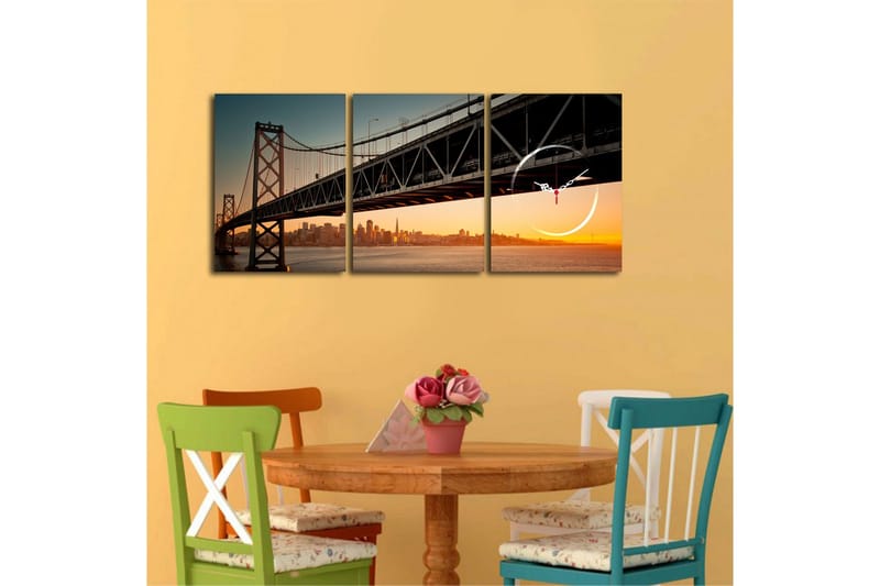 Dekorativt Canvas Maleri med Ur 3 Dele - Flerfarvet - Boligtilbehør - Vægdekoration - Vægure & Ure