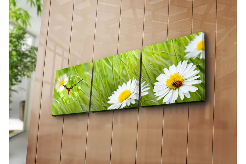 Dekorativt Canvas Maleri med Ur 3 Dele, Flerfarvet
