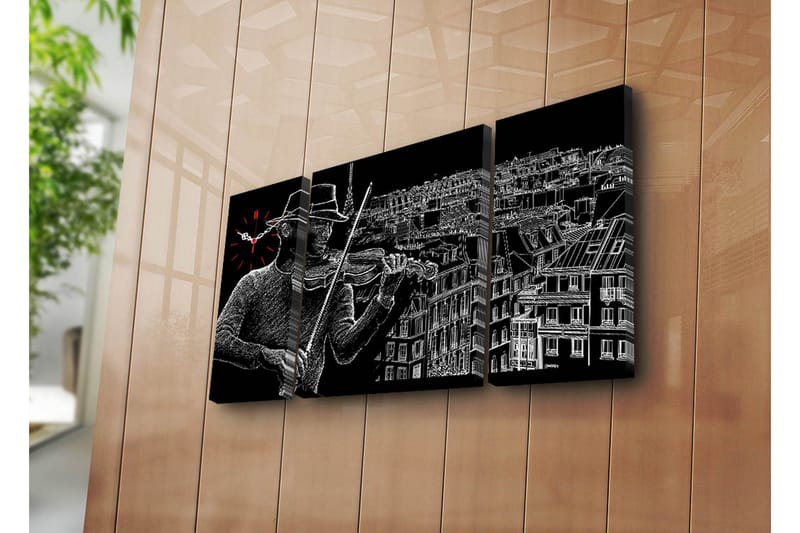 Dekorativt Canvas Maleri med Ur 3 Dele, Flerfarvet