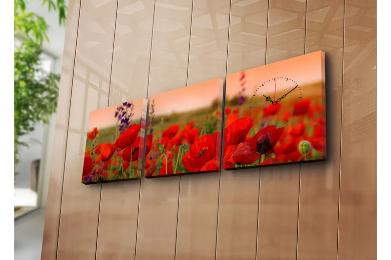 Dekorativt Canvas Maleri med Ur 3 Dele, Flerfarvet