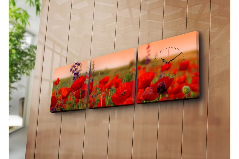 Dekorativt Canvas Maleri med Ur 3 Dele, Flerfarvet