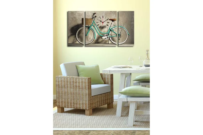 Dekorativt Canvas Maleri med Ur 3 Dele - Flerfarvet - Boligtilbehør - Vægdekoration - Vægure & Ure