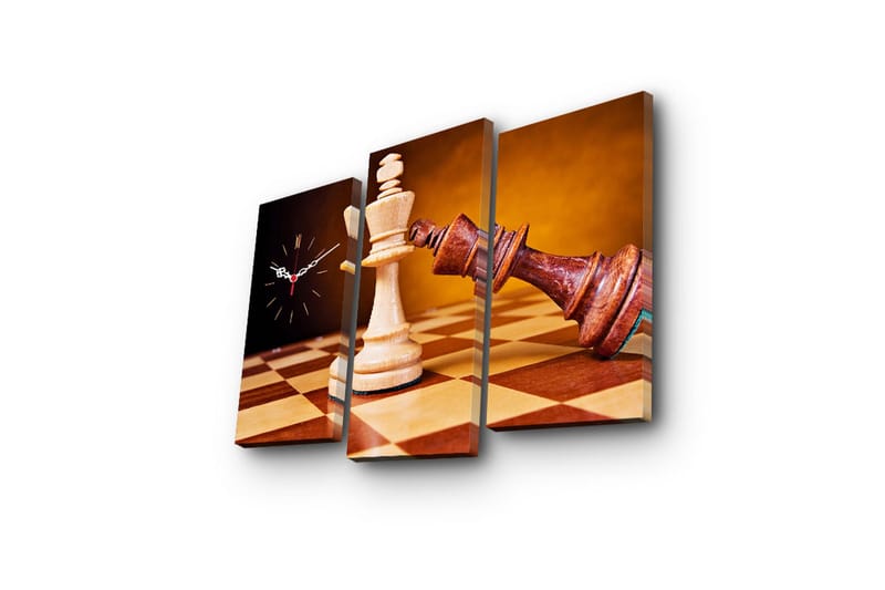 Dekorativt Canvas Maleri med Ur 3 Dele - Flerfarvet - Boligtilbehør - Vægdekoration - Vægure & Ure