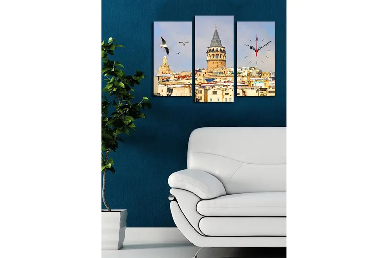 Dekorativt Canvas Maleri med Ur 3 Dele - Flerfarvet - Boligtilbehør - Vægdekoration - Vægure & Ure