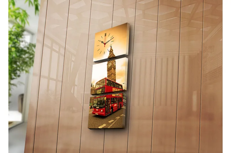 Dekorativt Canvas Maleri med Ur 3 Dele, Flerfarvet