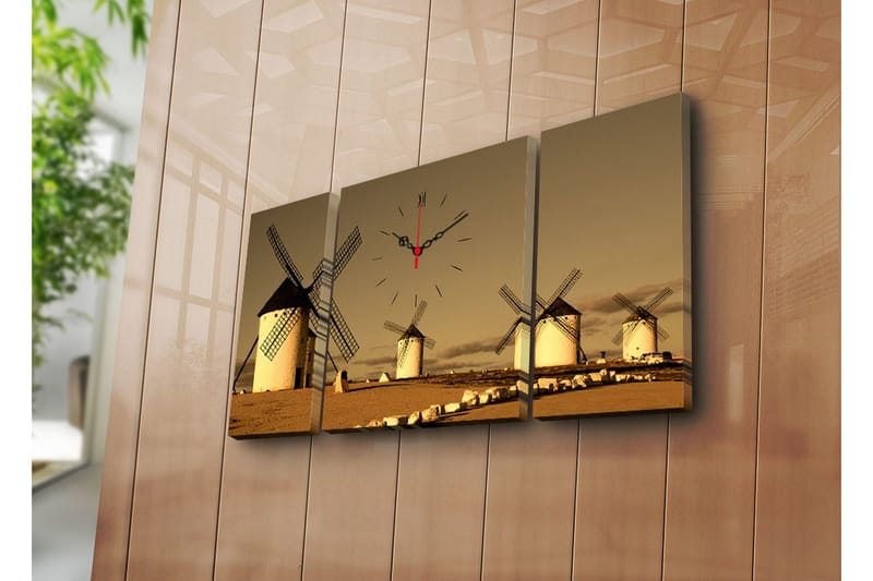 Dekorativt Canvas Maleri med Ur 3 Dele, Flerfarvet