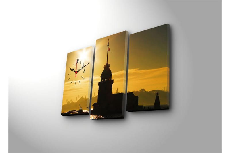 Dekorativt Canvas Maleri med Ur 3 Dele - Flerfarvet - Boligtilbehør - Vægdekoration - Vægure & Ure