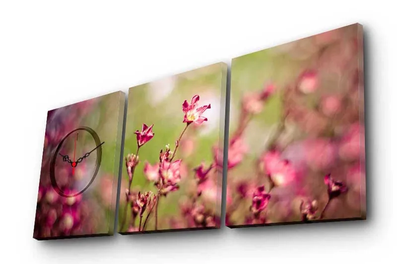 Dekorativt Canvas Maleri med Ur 3 Dele, Flerfarvet