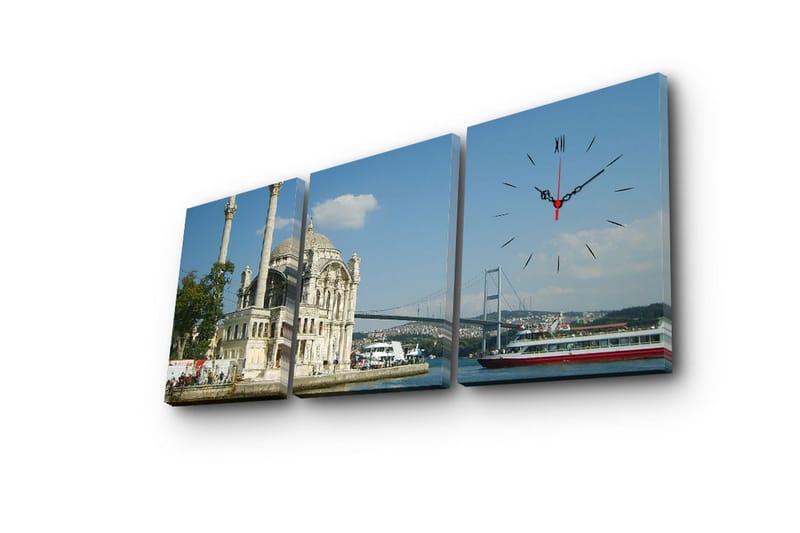 Dekorativt Canvas Maleri med Ur 3 Dele - Flerfarvet - Boligtilbehør - Vægdekoration - Vægure & Ure