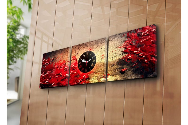Dekorativt Canvas Maleri med Ur 3 Dele, Flerfarvet