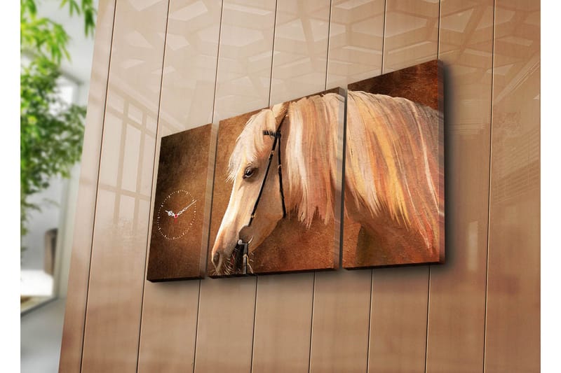 Dekorativt Canvas Maleri med Ur 3 Dele, Flerfarvet