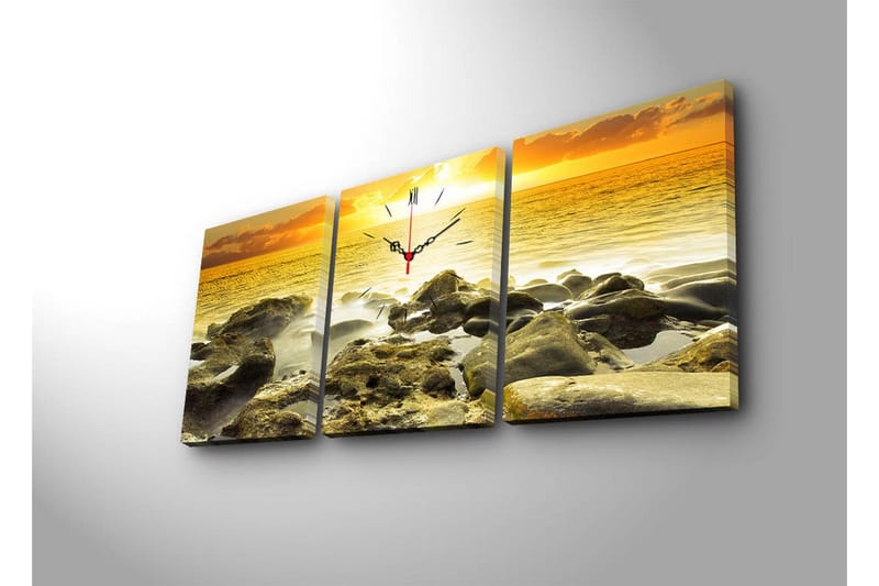 Dekorativt Canvas Maleri med Ur 3 Dele - Flerfarvet - Boligtilbehør - Vægdekoration - Vægure & Ure