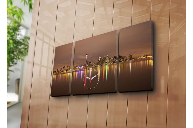 Dekorativt Canvas Maleri med Ur 3 Dele, Flerfarvet