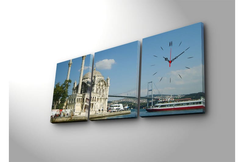 Dekorativt Canvas Maleri med Ur 3 Dele - Flerfarvet - Boligtilbehør - Vægdekoration - Vægure & Ure