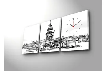 Dekorativt Canvas Maleri med Ur 3 Dele - Flerfarvet - Boligtilbehør - Vægdekoration - Vægure & Ure