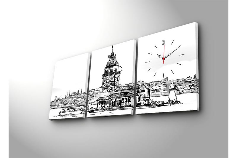 Dekorativt Canvas Maleri med Ur 3 Dele - Flerfarvet - Boligtilbehør - Vægdekoration - Vægure & Ure