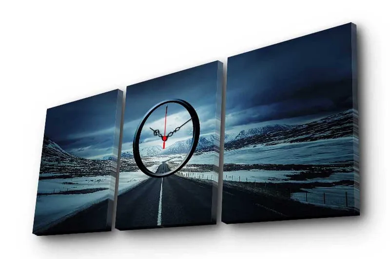 Dekorativt Canvas Maleri med Ur 3 Dele, Flerfarvet