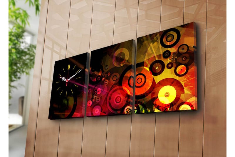 Dekorativt Canvas Maleri med Ur 3 Dele, Flerfarvet