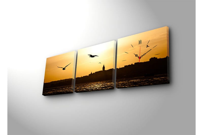 Dekorativt Canvas Maleri med Ur 3 Dele - Flerfarvet - Boligtilbehør - Vægdekoration - Vægure & Ure