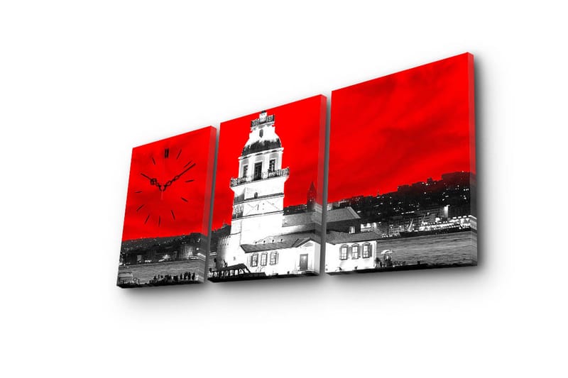 Dekorativt Canvas Maleri med Ur 3 Dele - Flerfarvet - Boligtilbehør - Vægdekoration - Vægure & Ure