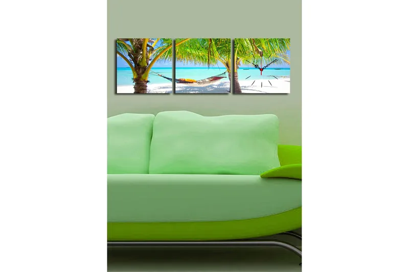 Dekorativt Canvas Maleri med Ur 3 Dele - Flerfarvet - Boligtilbehør - Vægdekoration - Vægure & Ure